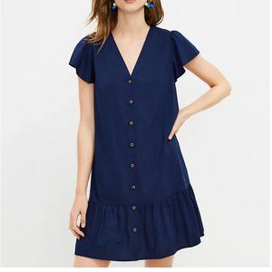 Ann Taylor Loft: Navy Button Ruffle Flounce Dress